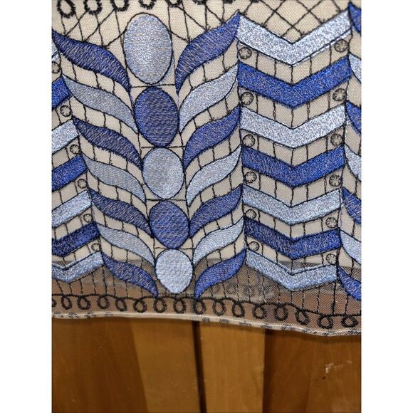 Beige ECI All Over Embroidery Midi Length Skirt 8 Teal Green Floral Lace Lined - Picture 3 of 14